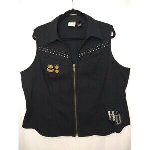 Lot VEST and 4 PINS Harley Davidson Black Full Zip Women's Size 2W (20-22)